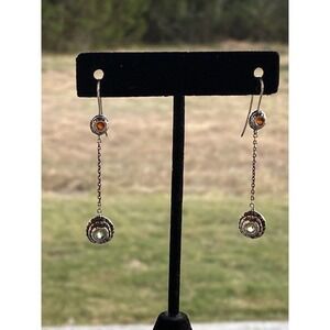 925 Sterling Silver Earrings Dangles Drops Peridot Garnet 3.46g